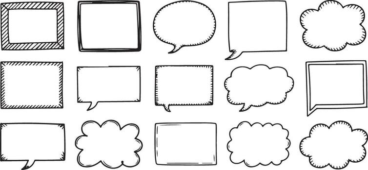 Hand Drawn Sketch Style Quote Box Text Frame Set Black and White Empty Speech Bubbles Various Shapes Sizes vector