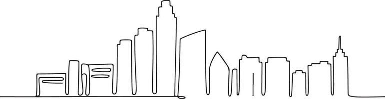Continuous Line Drawing City Skyline Modern Architecture Urban Buildings Single Line Art Minimalist Black Ink Sketch Simple Cityscape vector