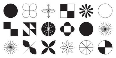 Collection of Black and White Geometric Shapes Abstract Design Elements Circles Squares Triangles Flowers Stars vector