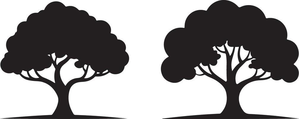 Two Black Silhouette Tree Icons Set Simple Nature Graphic Design Elements Illustration Black and White Tree Collection
