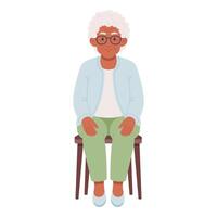 Elderly woman sitting on a chair. Flat hand drawn illustration of an elderly woman isolated on white background vector