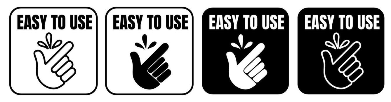 Easy to use icons. Finger snapping symbols set. Easy to care badge. Popular gesturing. Minimalist design vector