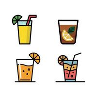 Four outlined drinks with straws and fruit garnish isolated on white background vector