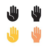 Four varied hand icons show stop or halt gestures on white background vector