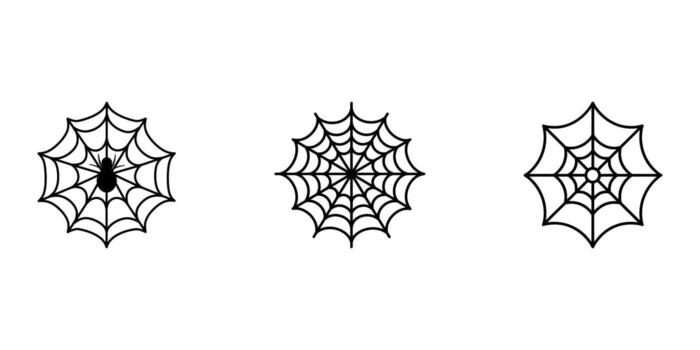 Tres negro telaraña íconos característica uno pequeño araña con un limpiar blanco antecedentes vector