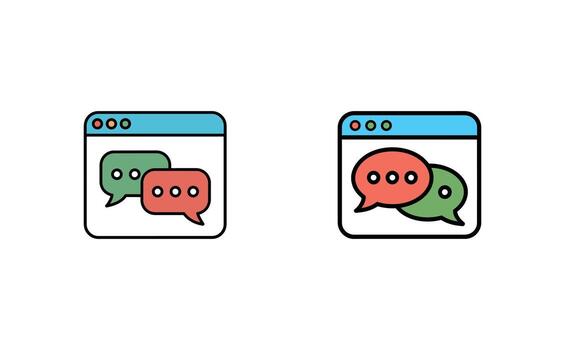Two chat windows displaying message bubbles in green, red and blue on white background vector