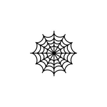 A simple, black spiderweb fills the frame on a stark white background perfectly vector
