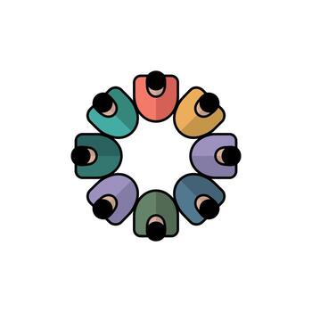 Group of cartoon people forming a circle on a white background, unity concept vector
