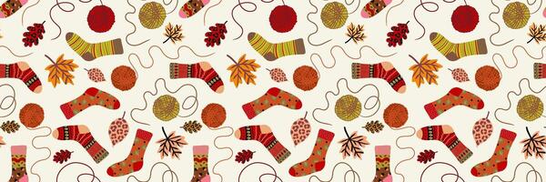 Colorful autumn socks and decorative elements vector