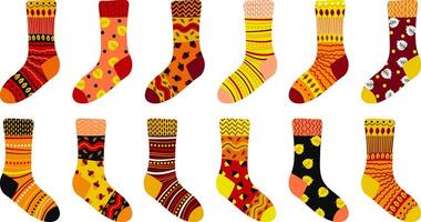 Colorful patterned autumn socks collection vector