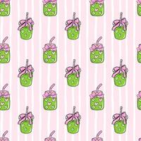 Colorful milkshake pattern on pink stripes vector