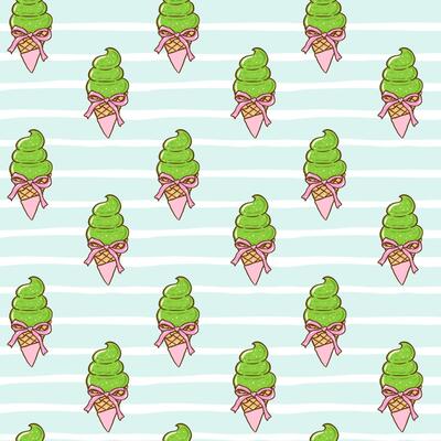 Cute seamless pattern matcha ice cream doodle illustration, cute trendy summer aesthetic lovers background