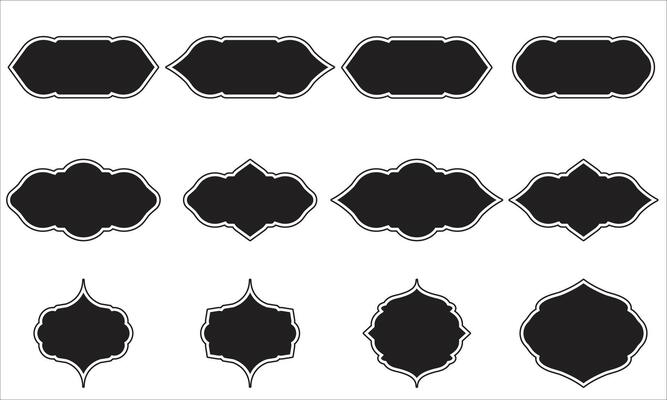 Collection Ornamental Black Badges Shapes