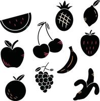 different fruit silhouette with accent lines vector