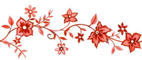 Watercolor seamless border in folk style with red flowers. ornate ornament vector
