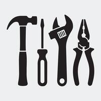 Minimalist Black Silhouette Set of Various Hand Tools for DIY Projects vector