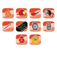 Set of firefighter symbols, extinguishing fire illustration vector