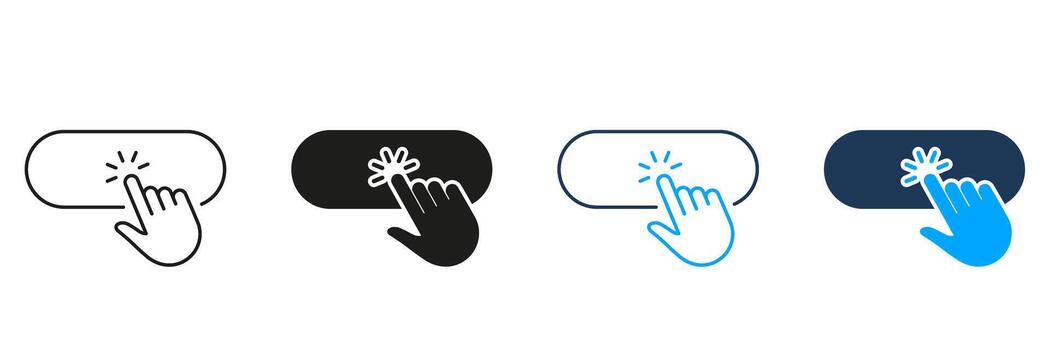 Hand Clicking Button Line And Solid Icon Set. User Interaction, Click Action, Interface Navigation Symbol Collection. Digital Engagement And Web Design Element. Isolated Illustration vector