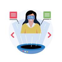 Virtual reality avatar engaging with users vector
