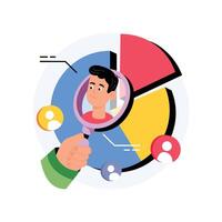 Person analyzing data with magnifying glass vector