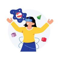 Girl Enjoys Immersive Simulation Concept Style illustrations. EPS 10 File vector