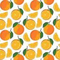 Seamless pattern with oranges on isolated background. illustration of sliced slices and whole orange. Tropical fruit template for packaging design, banner, postcards, textiles. vector