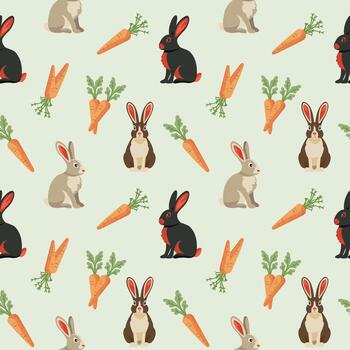 Colourful pattern of rabbits with carrots seamless background. vector