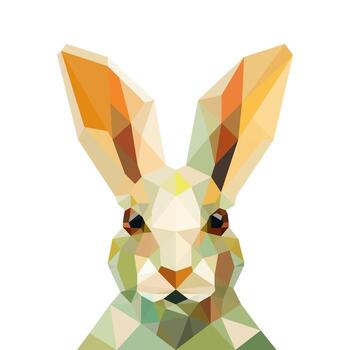 Low poly art of a rabbit head in high details. animal triangle geometric illustration. Abstract polygonal art. With yellow color background. vector