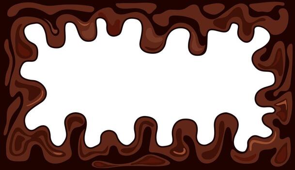 Melted chocolate frame isolated on white background. Background with veins and smooth pattern. Hot chocolate, waves and lines illustration vector