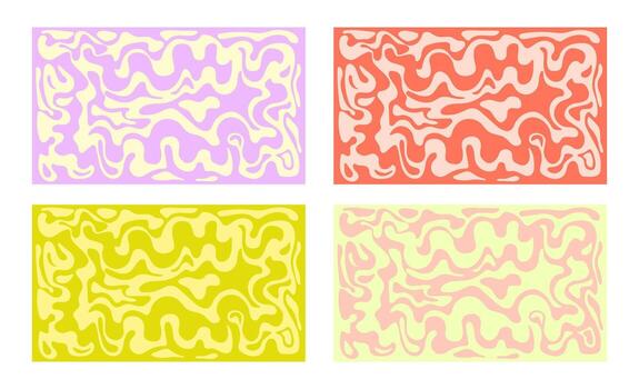 Abstract wavy backgrounds in different colour palettes Set of psychedelic horizontal backgrounds. Retro textures with smooth waves, curves and lines vector