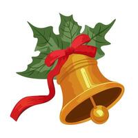 Christmas bell with red ribbon and oculus on white background Symbol of Christmas, winter holiday. illustration for banners, cards, flyers, wallpapers in social networks vector