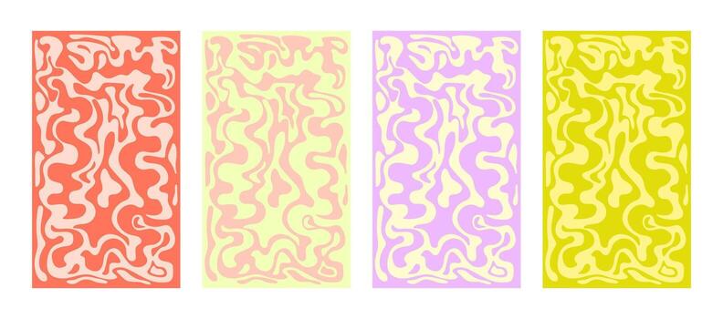 Abstract wavy backgrounds in different colour palette Set of psychedelic vertical backgrounds. Textures with smooth waves, curves and lines vector
