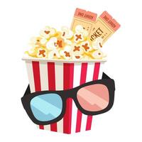 Popcorn, tickets, and 3D glasses vector
