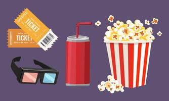 Movie tickets, popcorn, and drink vector