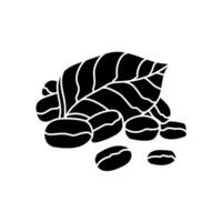 Coffee bean and leaves black hand drawn icon vector