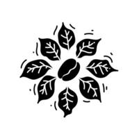 Coffee bean and leaves black hand drawn vector