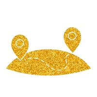 drawing in gold color style map pins on round surafe vector