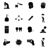 set of black hand drawn health care icons vector