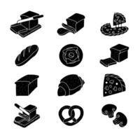black hand drawn bakery icon set vector