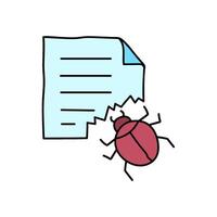 computer bug eating paper hand drawn color illustration vector
