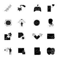 black hand drawn technology icon series vector