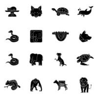 black hand drawn animal icon set vector