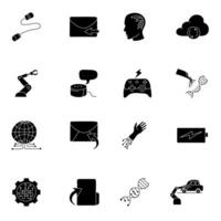 black hand drawn technology icon set vector