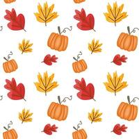 Colorful pumpkins and autumn leaves pattern vector