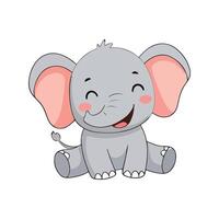 Baby Elephant Sitting with Smile on White Background vector