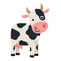 Friendly Cow with Big Eyes Standing on White Background vector