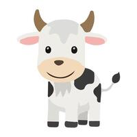 Funny Baby Cow Standing with Joyful Pose on White vector
