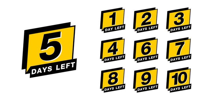 Countdown days left banner. set of number 10-1 days to go badges. countdown icon isolated on white background. promotion sale offer deal timer. vector