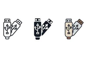 usb flash set art icons pack vector