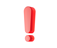Red exclamation mark with a glossy finish, symbolizing urgency or alertness. 3d illustration png